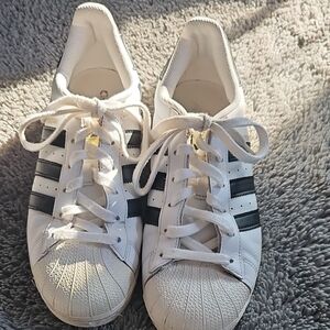 Adidas Women's White and Black Superstar Sneakers